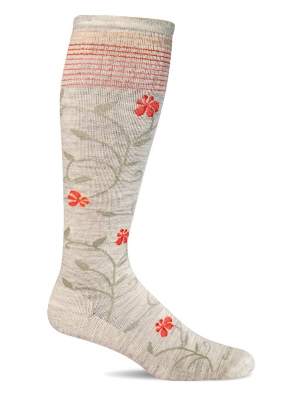 Sockwell Beige Floral Compression Knee-High Socks with Coral Accents
